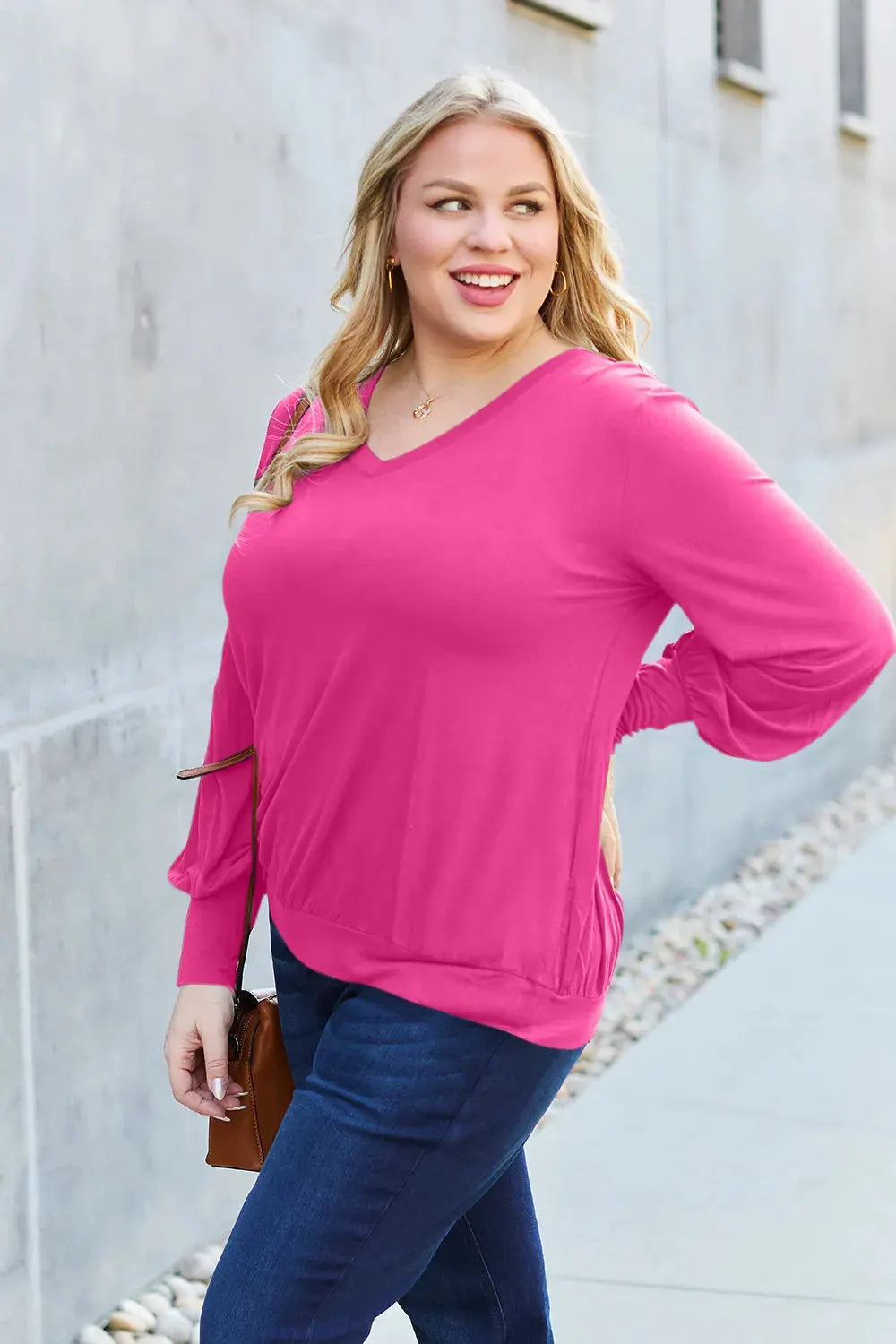 Basic Bae Full Size V-Neck Lantern Sleeve Top by Basic Bae