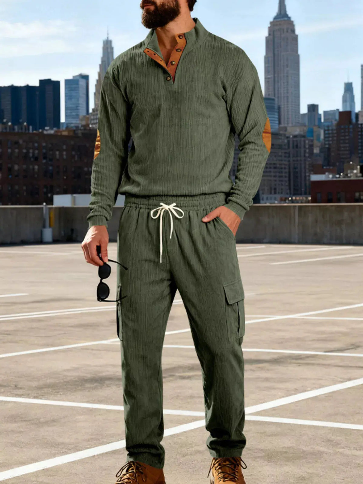 Men's Full Size Casual Button Detail Top and Pants Set Plus Size by Trendsi