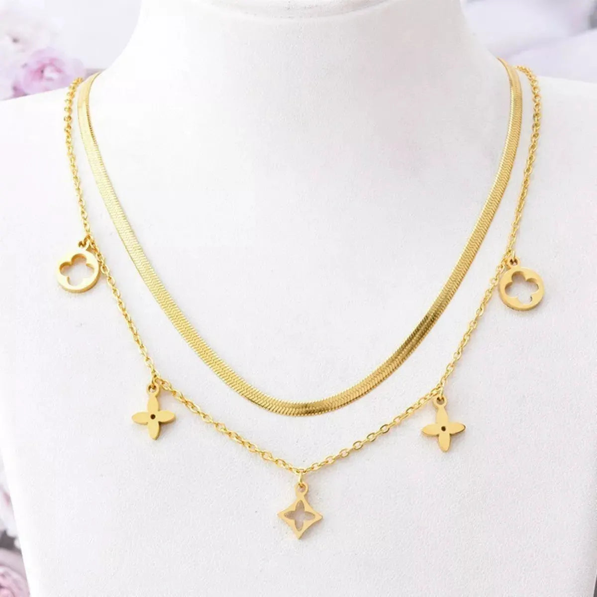 18K Gold-Plated Double Layered Charm Necklace by Partner Labels
