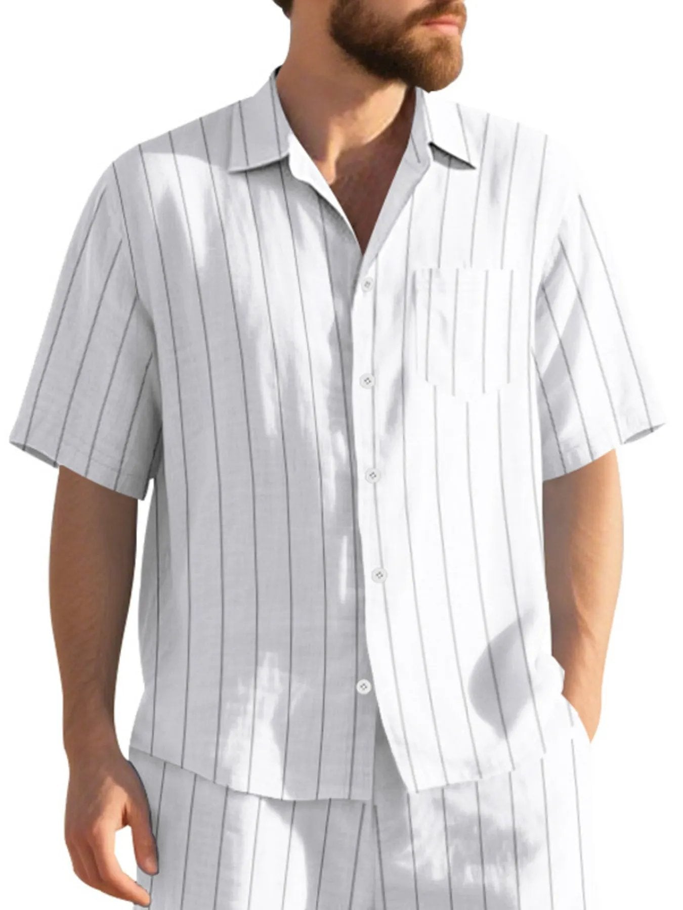 Men's Full Size Casual Striped Short Sleeve Shirt Plus Size by Trendsi