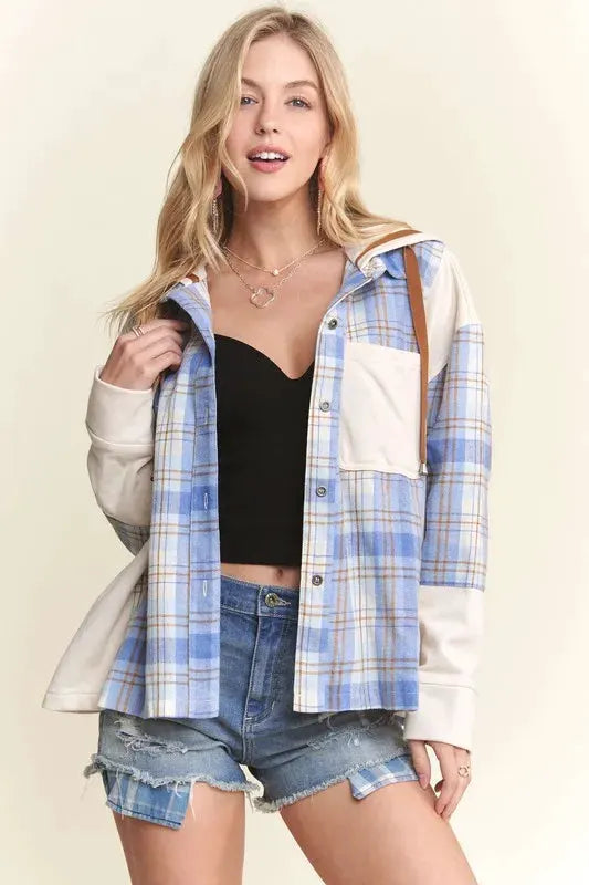 ADORA Button Down Plaid Hoodie Shacket by Partner Label