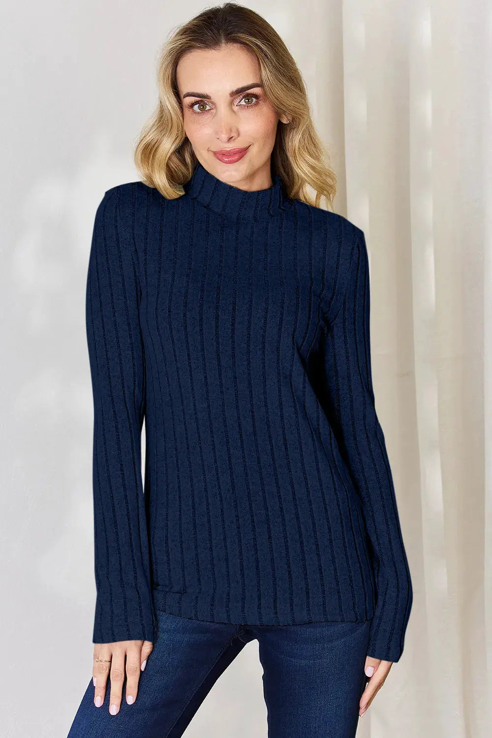 Basic Bae Full Size Ribbed Mock Neck Long Sleeve T-Shirt by Basic Bae