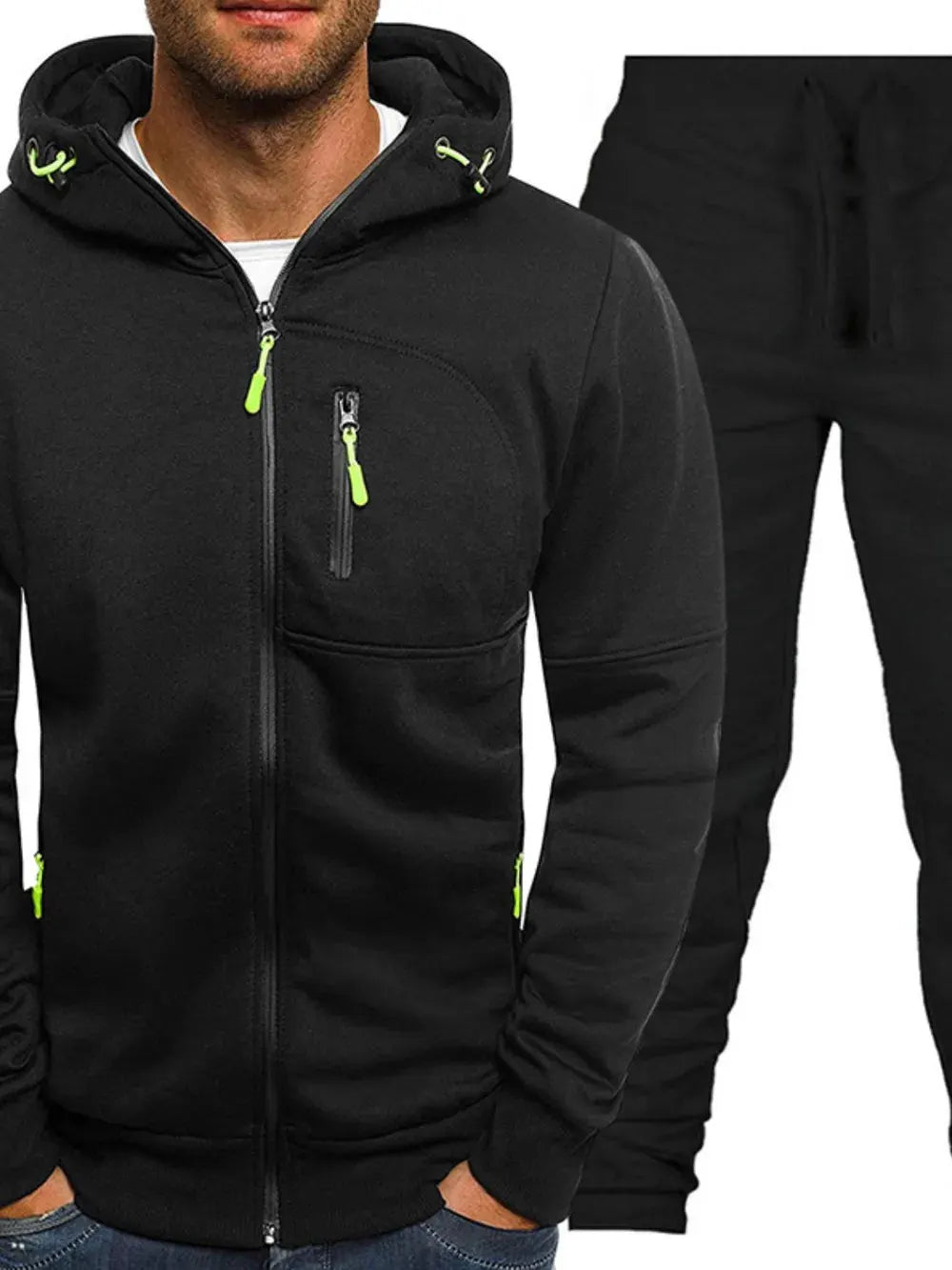 Men's Plus Size Zip Up Hooded Top and Pants Set by Partner Label