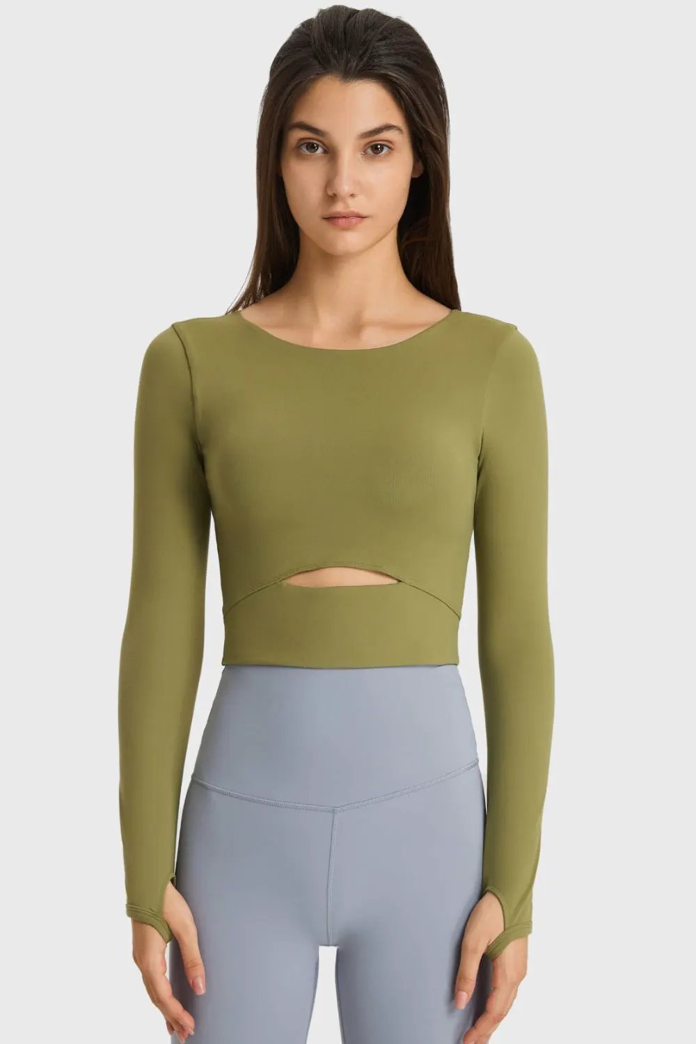 Millennia Cutout Long Sleeve Cropped Sports Top by Millennia