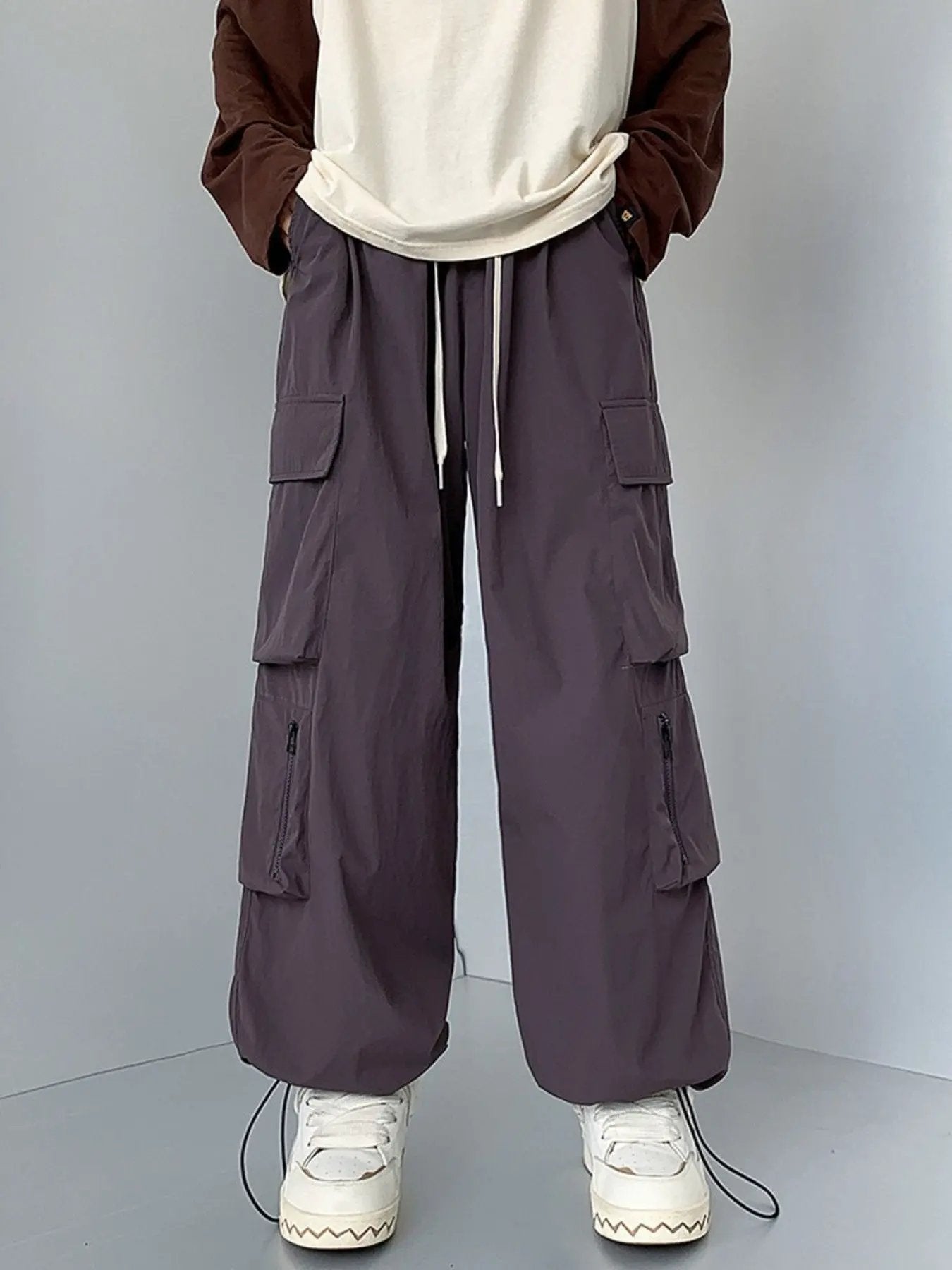 Men's Plus Size Loose Fit Cargo Pants with Drawstring by Partner Label