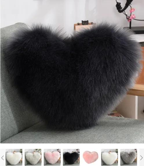 Throw Pillows Heart Shape Long Plush Fluffy Shaggy Cushion Cover Sofa Cushions Decorative Pillow Covers Pillowcase White by Maiden-Art