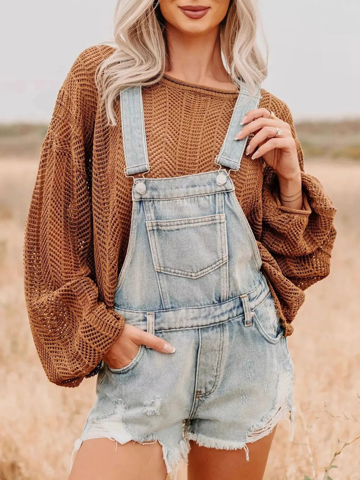 Distressed Denim Overalls Shorts by Partner Labels
