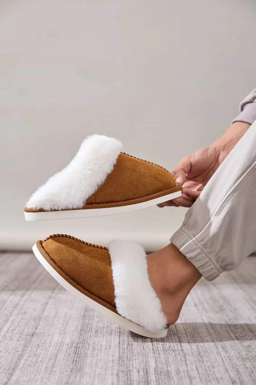 Faux Fur Round Toe Slippers by Partner Label