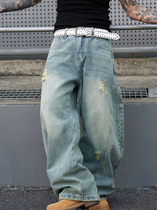 Men's Full Size Distressed Wide Leg Jeans Plus Size by Partner Label