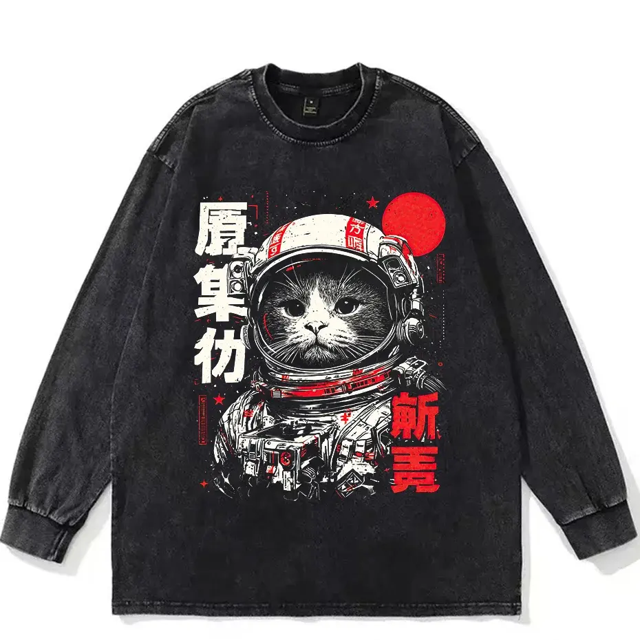 Space Cat Kawaii Graphic T Shirt Oversized Cotton Unisex by Vimost Shop