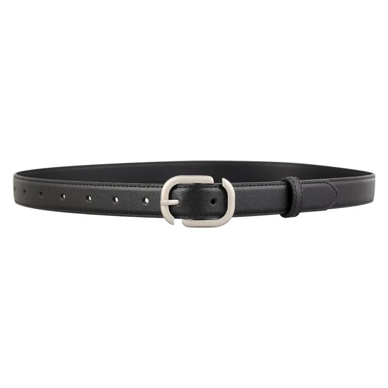 Leather Belt with Silver Buckle by Trendsi