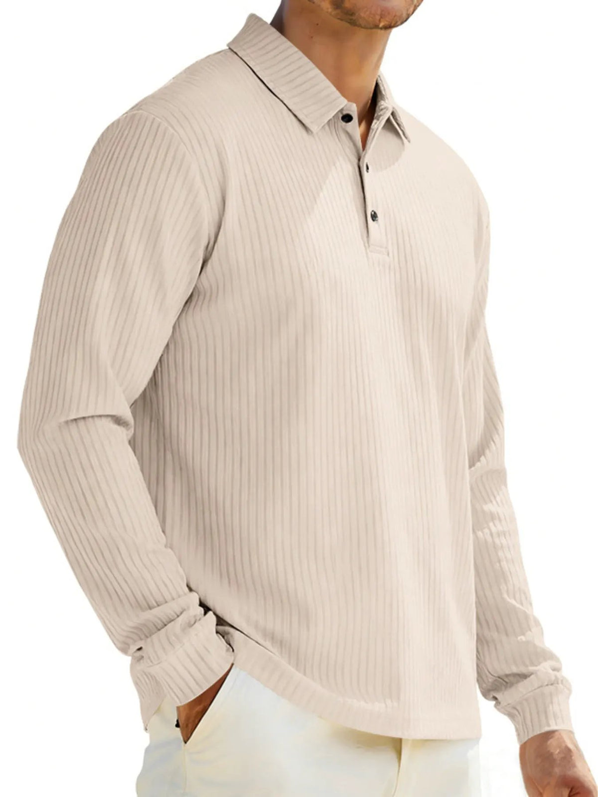 Men's Full Size Ribbed Long Sleeve Polo with Button Detail Plus Size by Trendsi