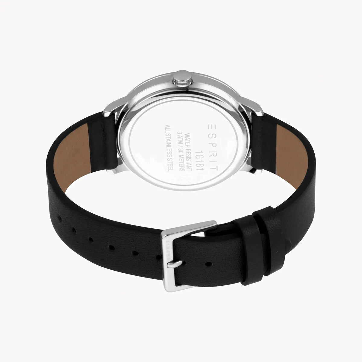 Esprit Men's Black Leather Watch, Silver Dial | Es1g201m0035 by ESPRIT