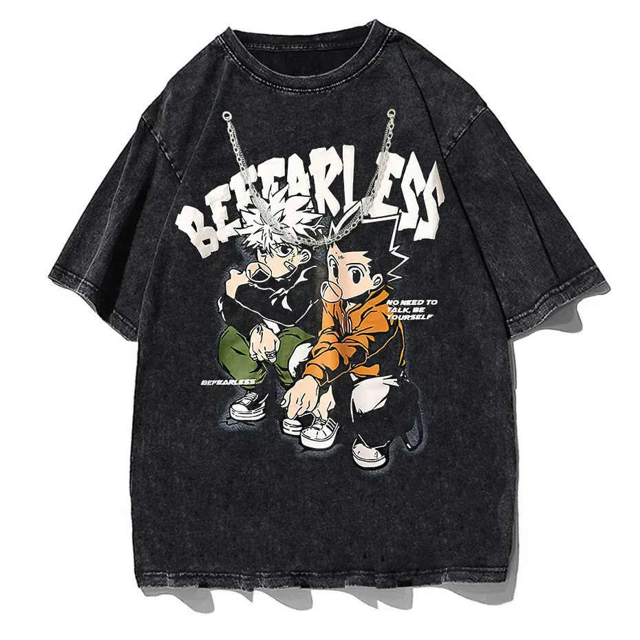 Men's Distressed Anime Graphic T-Shirt Hip Hop Harajuku Streetwear Cotton Oversized Tee by Vimost Shop