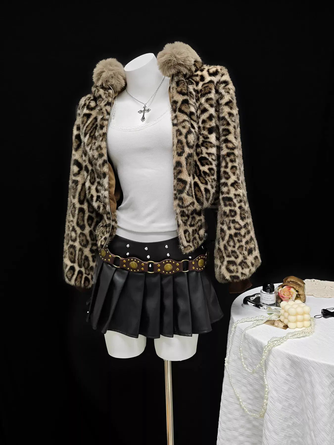 Leopard Faux Fur Hooded Outerwear by Partner Label