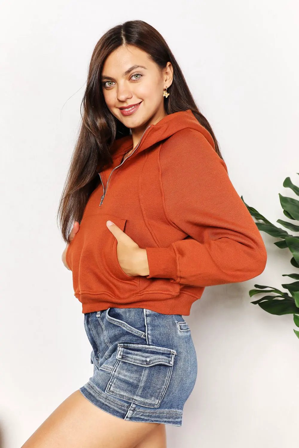Double Take Half-Zip Long Sleeve Hoodie by Double Take