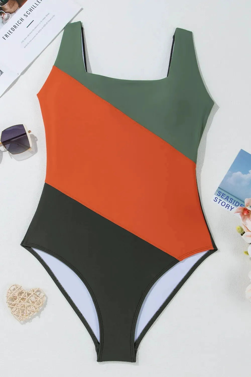 Color Block Padded Square Neck One Piece Swimsuit by Partner Label