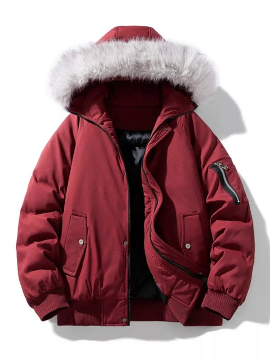 Men's Plus Size Faux Fur Hooded Padded Bomber Jacket by Partner Label