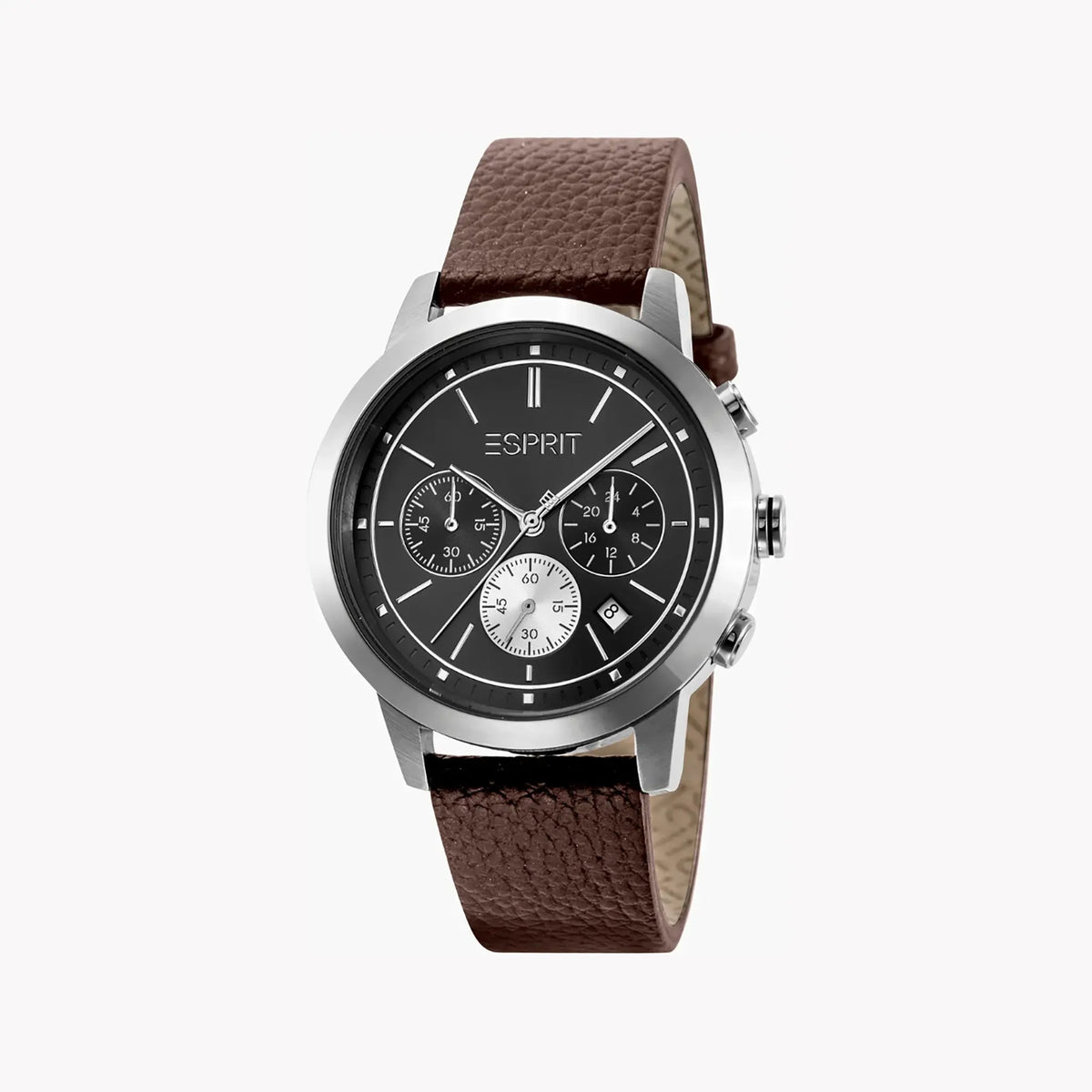 Esprit Men's Brown Leather Watch, Black Dial | Es1g081m0015 by ESPRIT