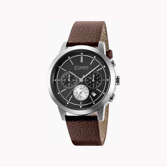 Esprit Men's Brown Leather Watch, Black Dial | Es1g081m0015 by ESPRIT