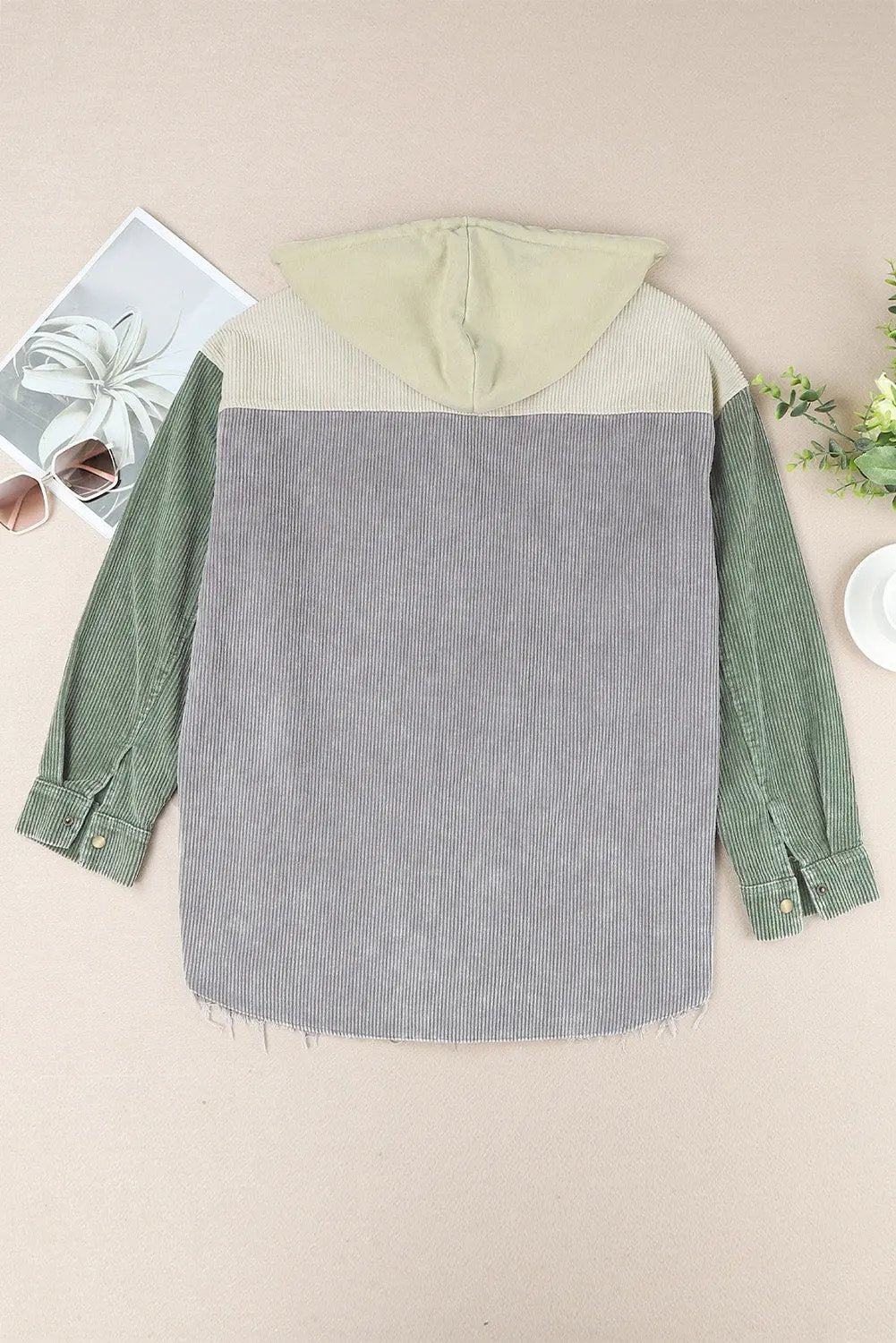 Snap Front Hooded Corduroy Shacket by Partner Label