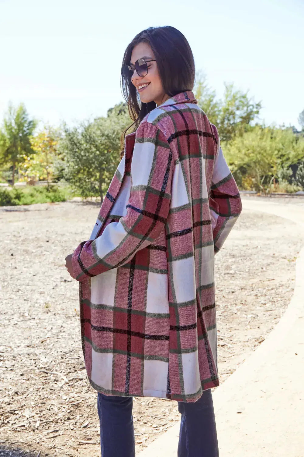 Double Take Full Size Plaid Button Up Lapel Collar Coat by Double Take