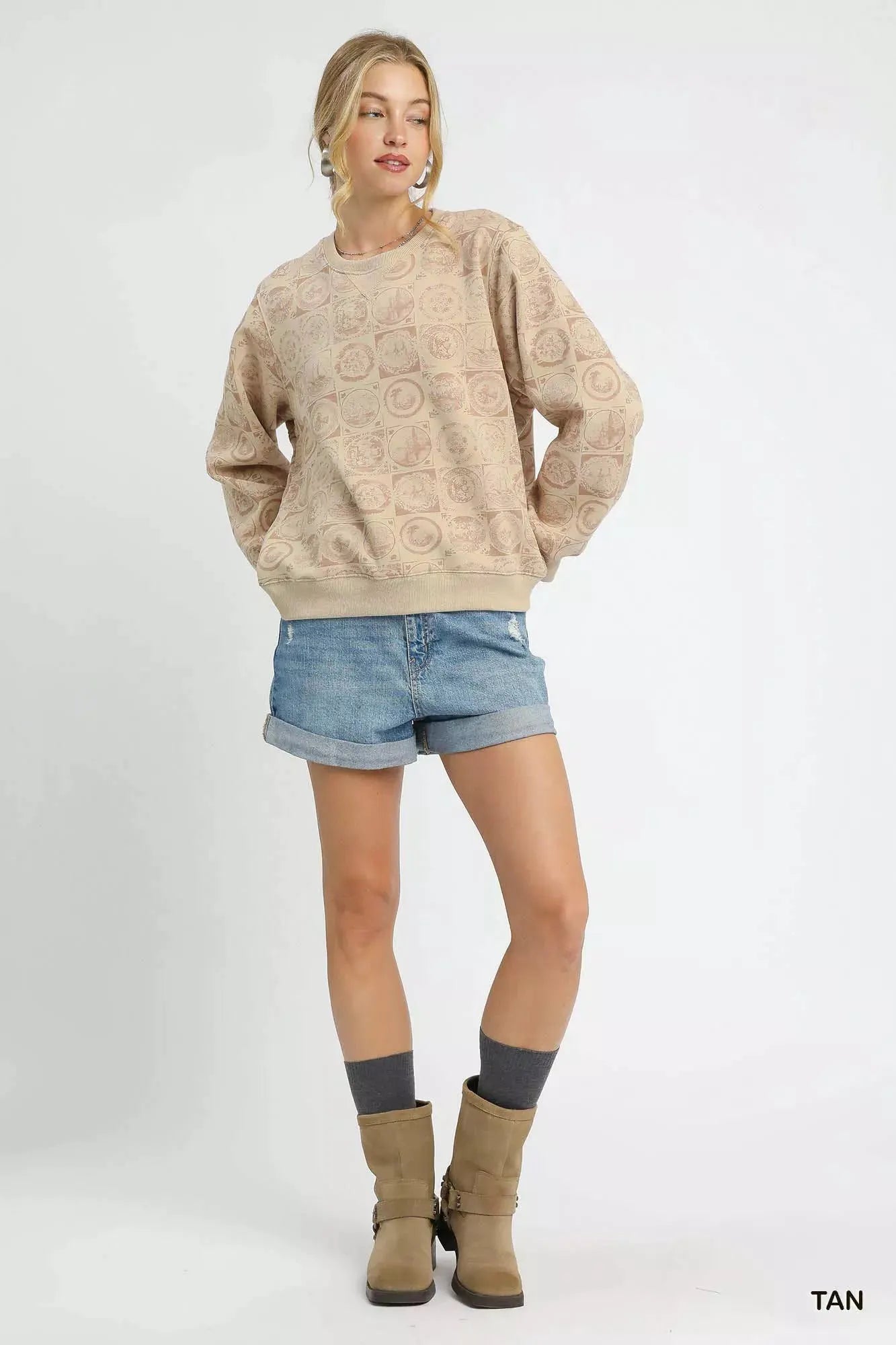 Umgee Coin Stamp Print Sweatshirt by Umgee