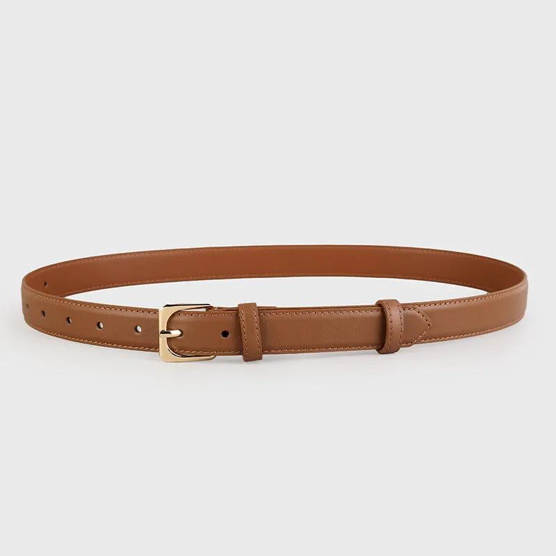 Classic Leather Belt with Golden Buckle by Trendsi