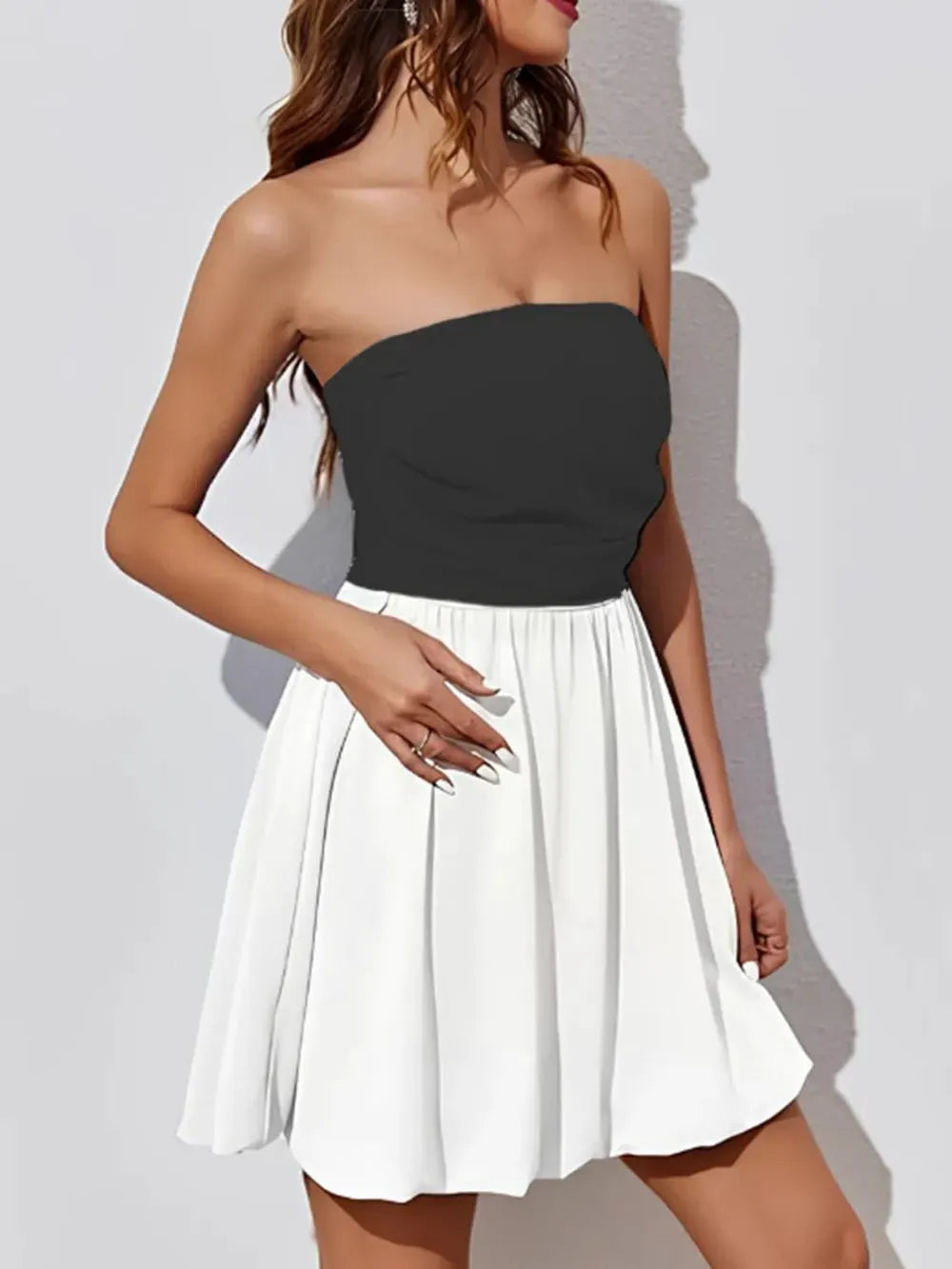 Ruched Two-Tone Tube Mini Dress by Partner Label
