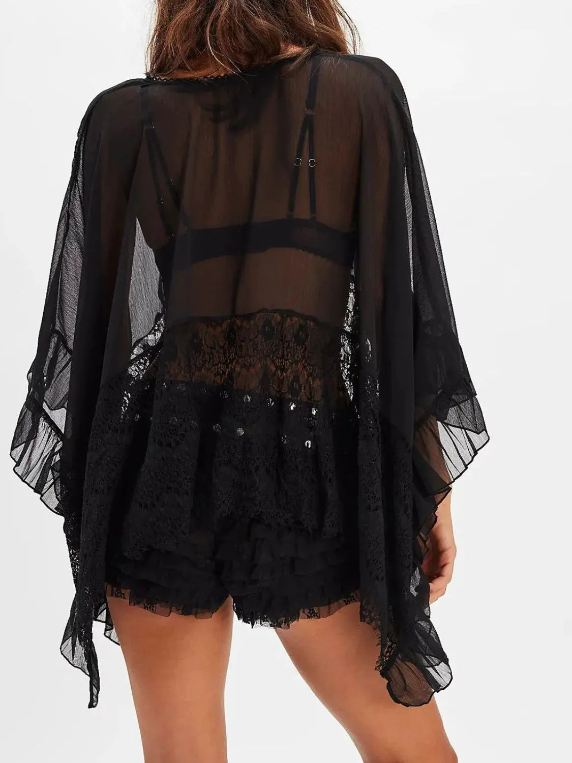 Lace V-Neck Ruffle Long Sleeve Cover-Up by Partner Labels