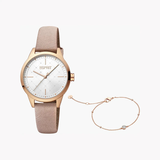 Esprit Women's Rose Faux Leather Watch, Silver Dial | Es1l123m0123 by ESPRIT