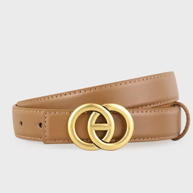 Double Circle Buckle Leather Belt by Trendsi