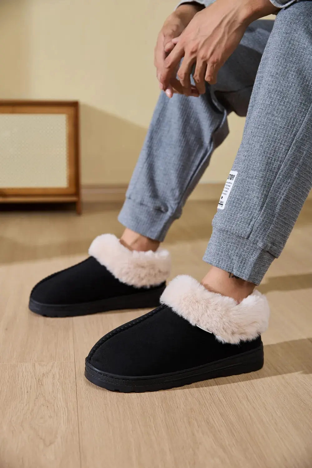 Faux Fur Round Toe Platform Slippers by Partner Label