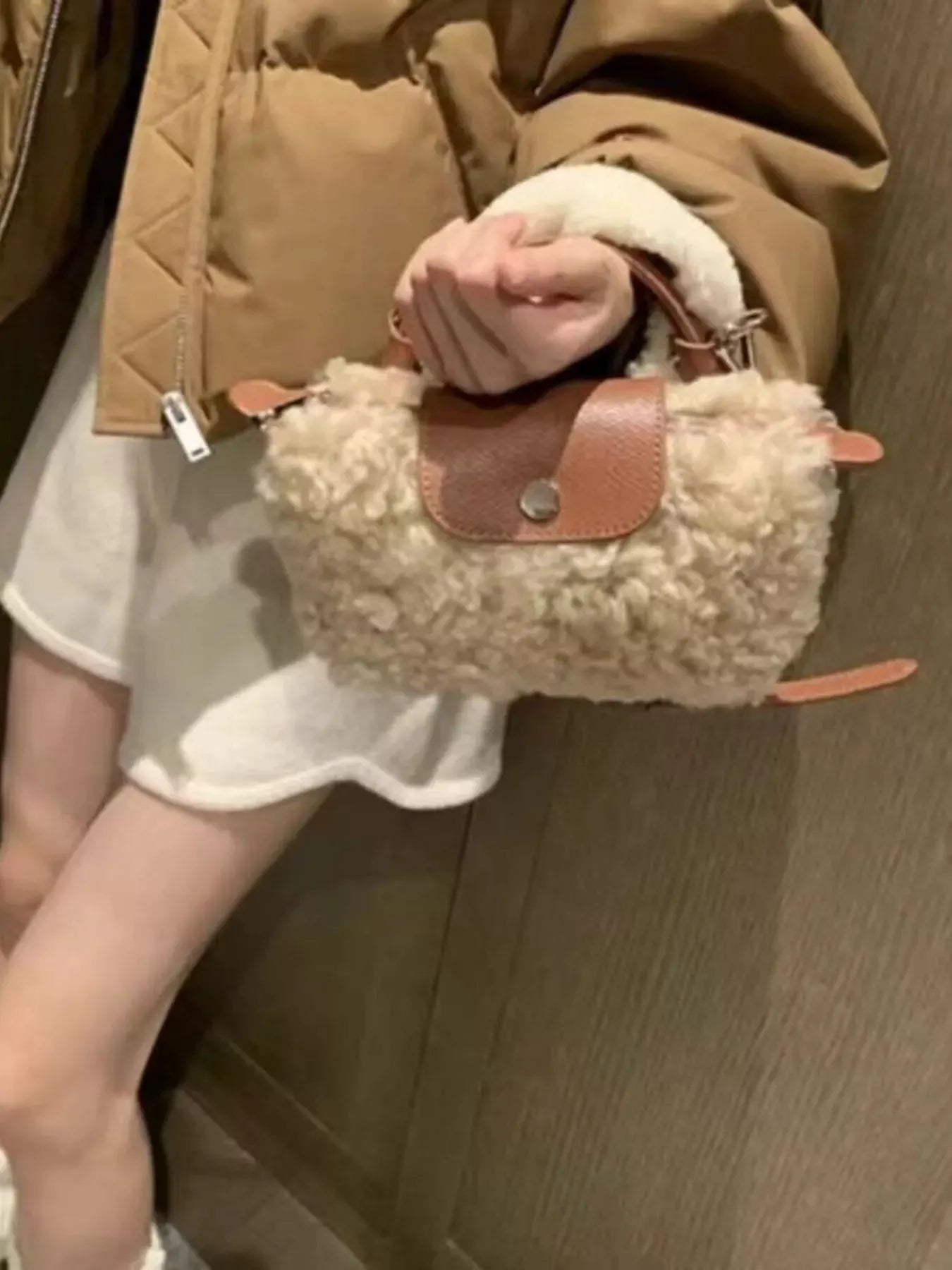 Fluffy Crossbody Bag with Leather Accents by Partner Label