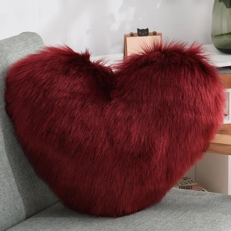 Throw Pillows Heart Shape Long Plush Fluffy Shaggy Cushion Cover Sofa Cushions Decorative Pillow Covers Pillowcase White by Maiden-Art