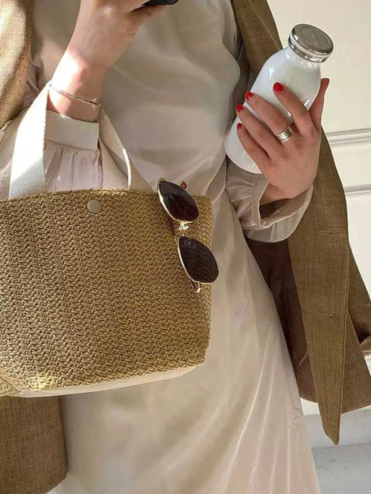Woven Straw Tote Bag by Partner Label