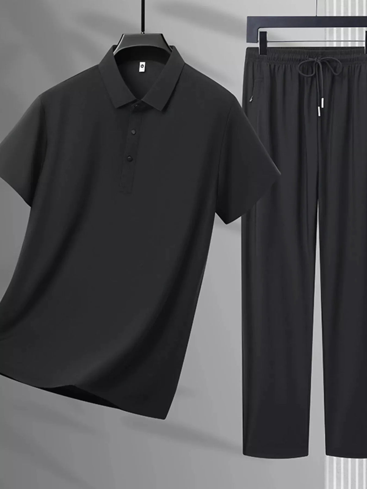 Men's Plus Size Button Detail Polo and Pants Set by POL