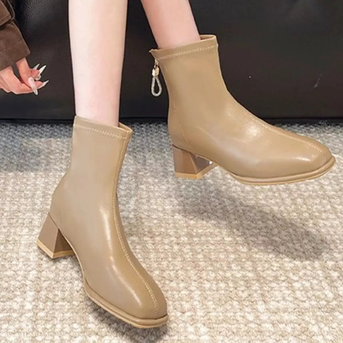 Square Toe Block Heels Boots by Partner Label