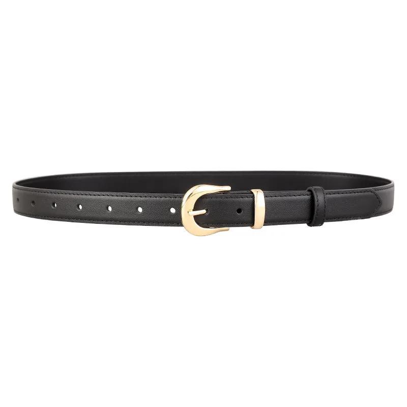 Leather Skinny Belt with Golden Buckle by Trendsi