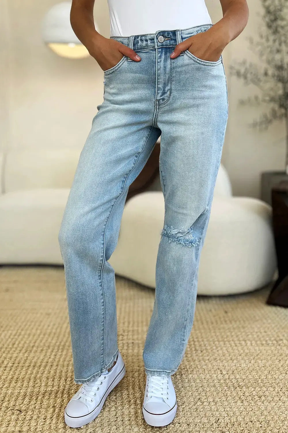 Judy Blue Full Size High Waist Distressed Straight Jeans by Judy Blue