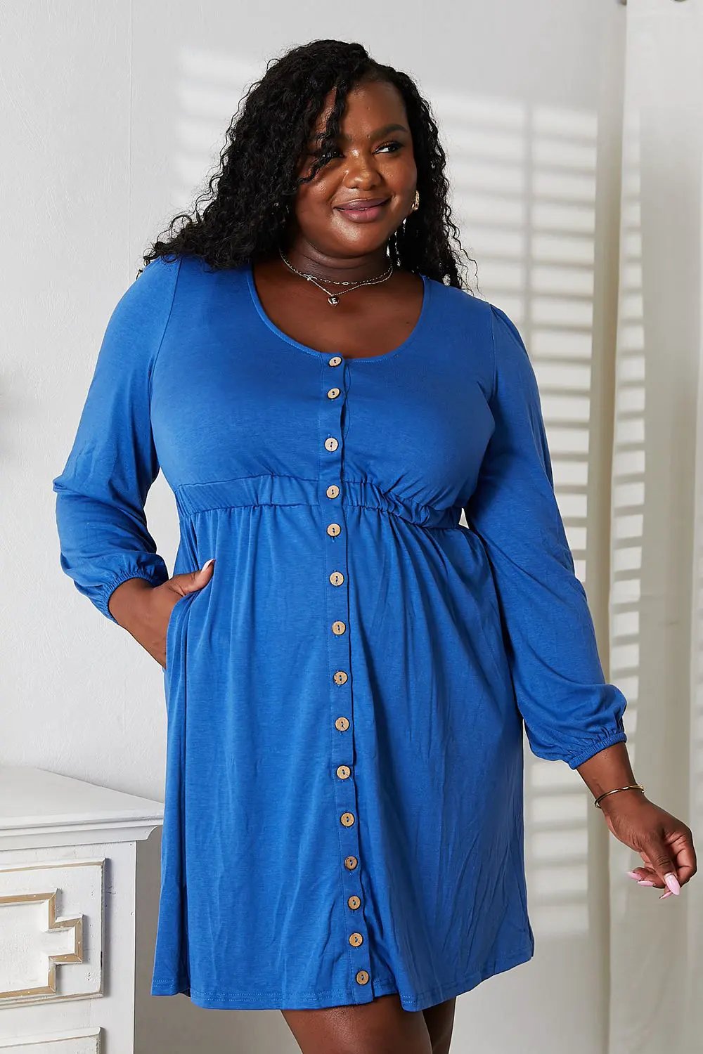 Double Take Scoop Neck Empire Waist Long Sleeve Magic Dress by Double Take
