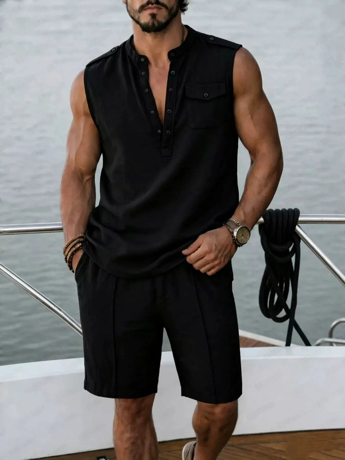 Men's Full Size Sleeveless Top and Shorts Two-Piece Set Plus Size by Trendsi