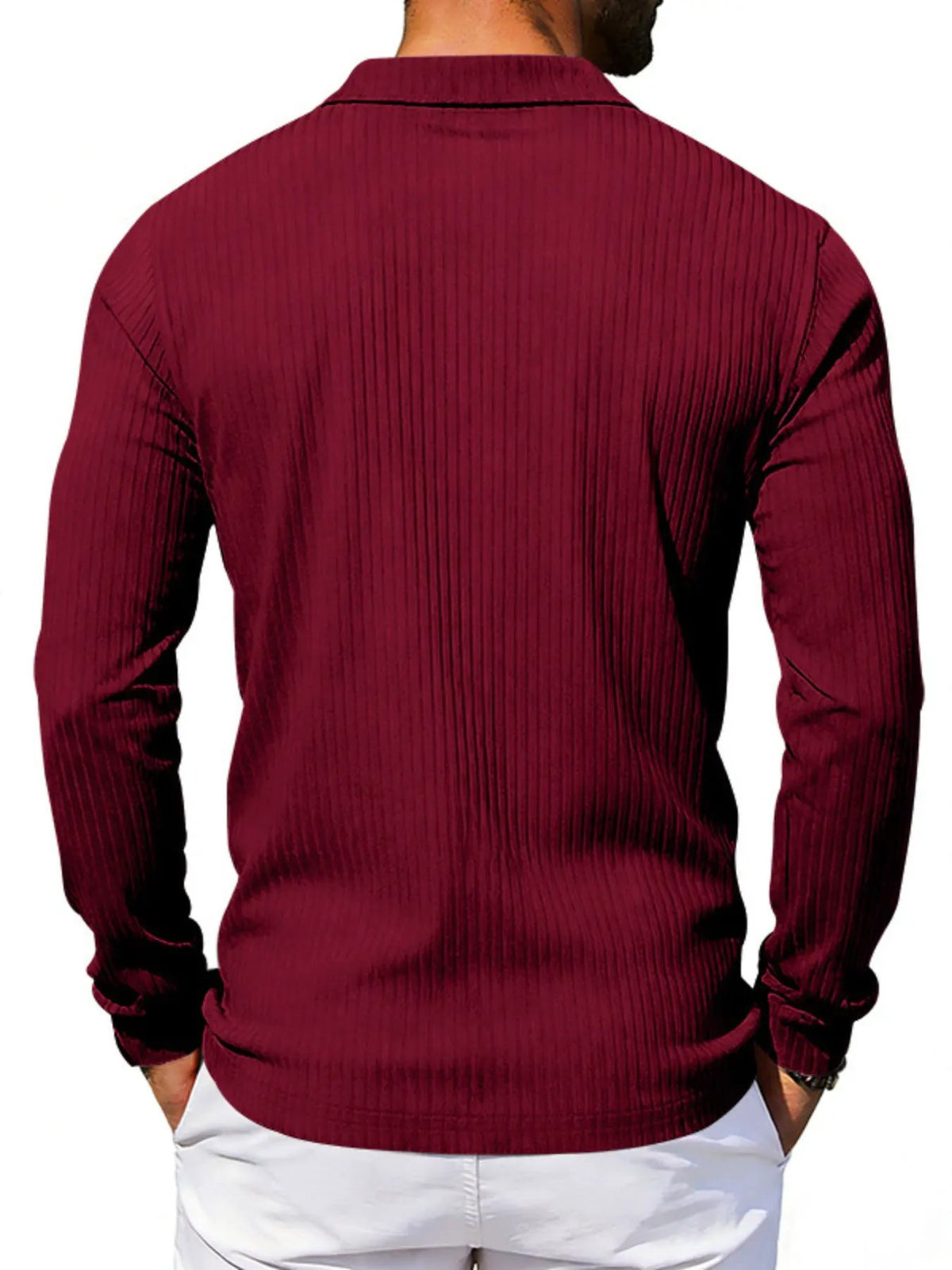 Men's Full Size Ribbed Long Sleeve Polo with Button Detail Plus Size by Trendsi