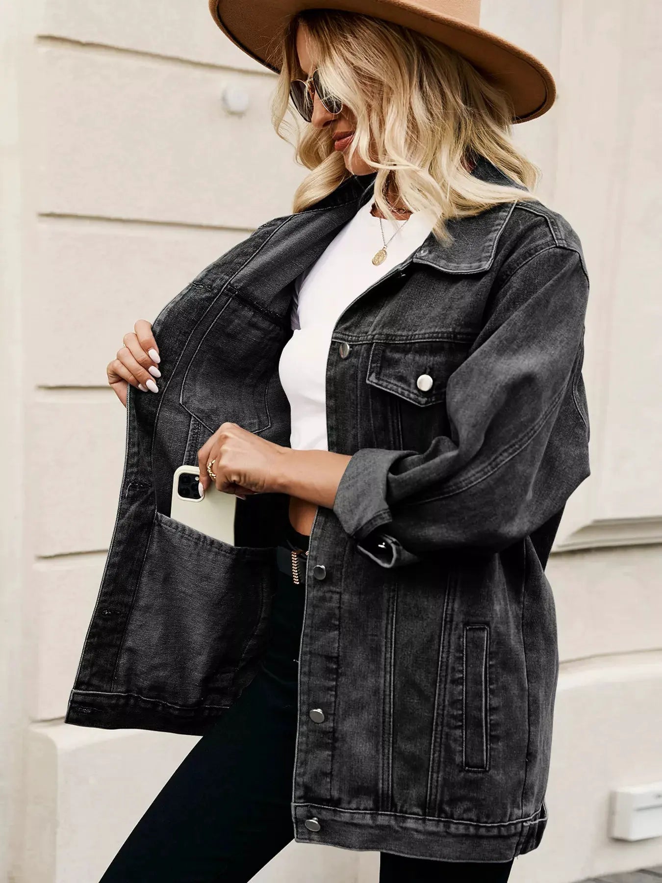 Button Up Long Sleeve Denim Jacket by Partner Label