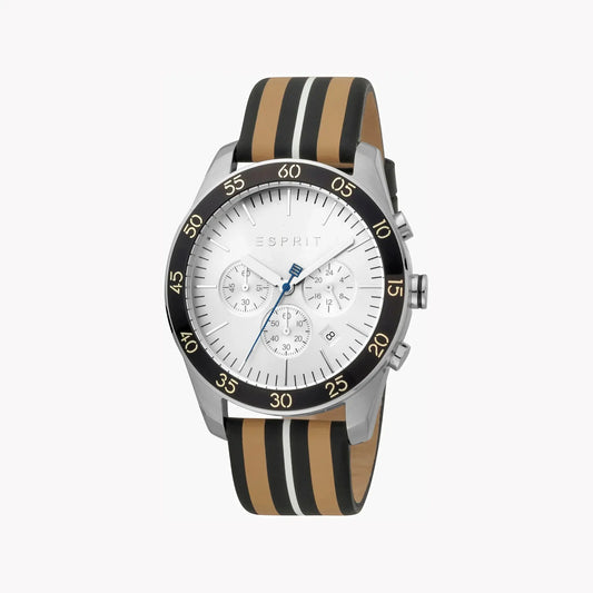 Esprit Men's Black Leather Watch, Silver Dial | ES1G204L0015 by ESPRIT