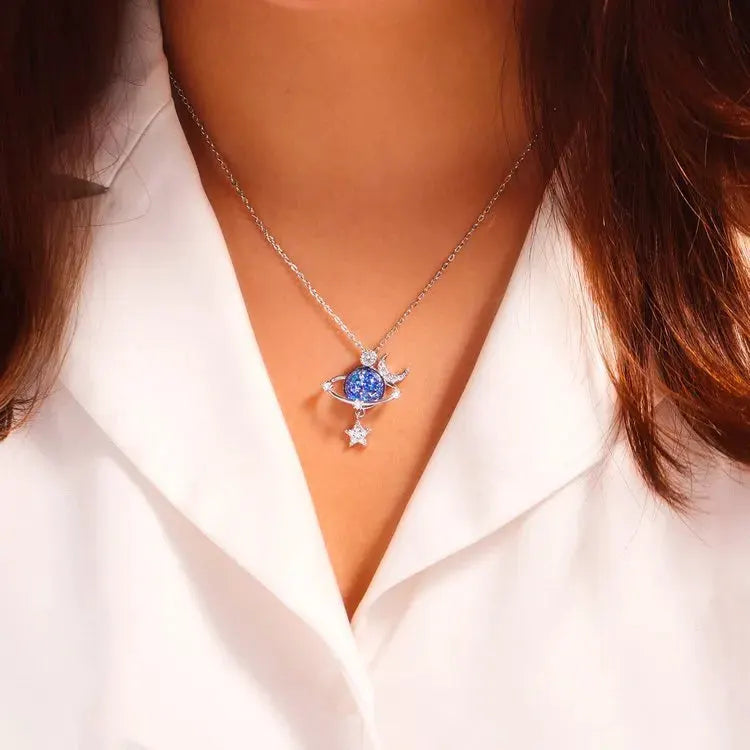 Starry Sky Inlaid Zircon Moon Star Necklace by Partner Label