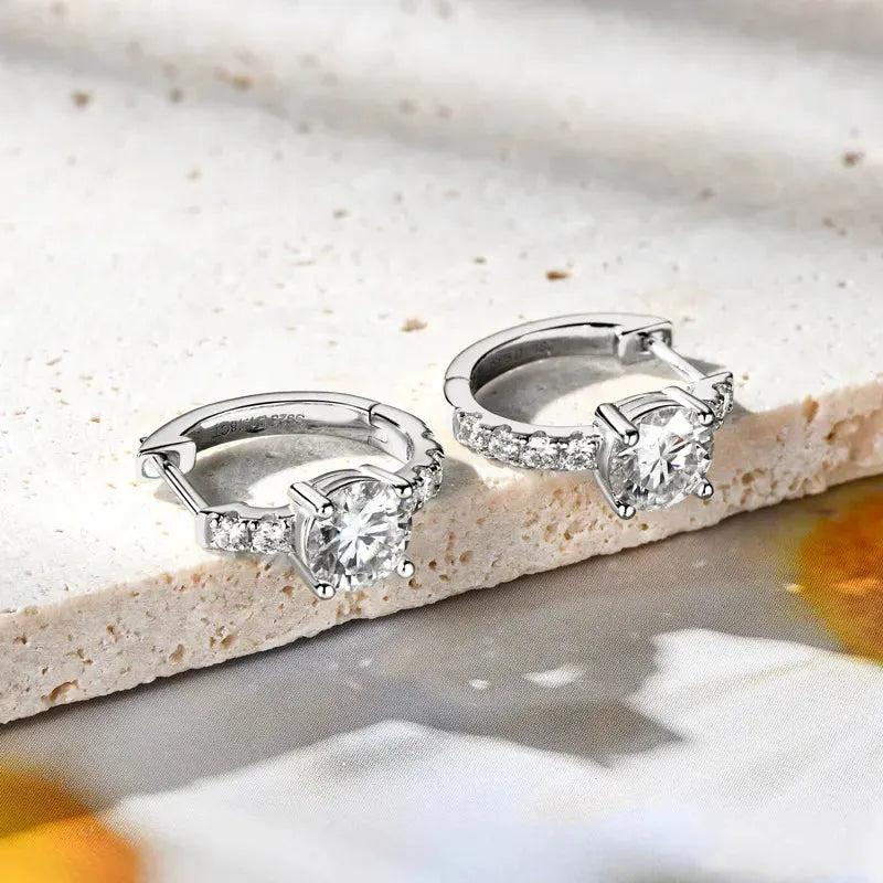 2.36 Carat Moissanite Zircon 925 Sterling Silver Hoop Earrings by Partner Label