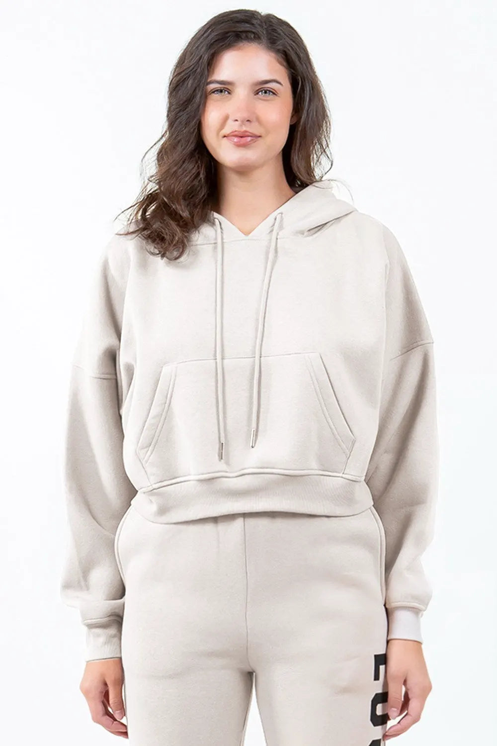 American Bazi Letter Graphic Long Sleeve Drawstring Cropped Hoodie by American Bazi