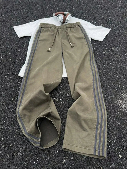 Men's Plus Size Casual Striped Wide-Leg Pants by Trendsi