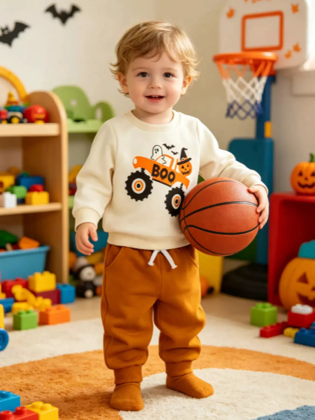 Children's Halloween Monster Truck Graphic Sweatshirt and Pants Set by Trendsi